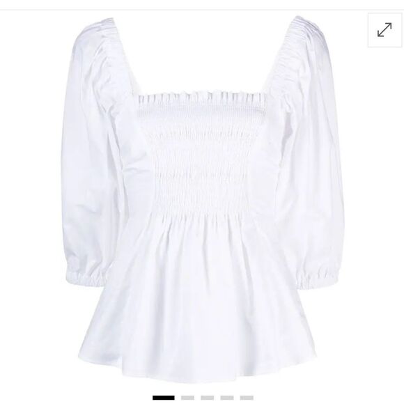 P.A.R.O.S.H Shirred White Puff Sleeve Cotton Blouse | S - Picture 3 of 11